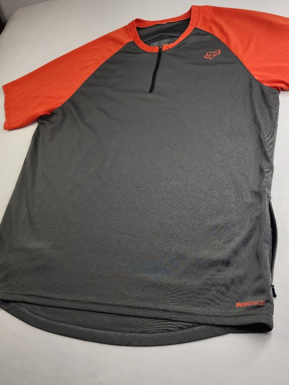 Fox Racing Cycling Jersey Mens XL Orange Gray 1/4 Zip Short Sleeve Bike Shirt